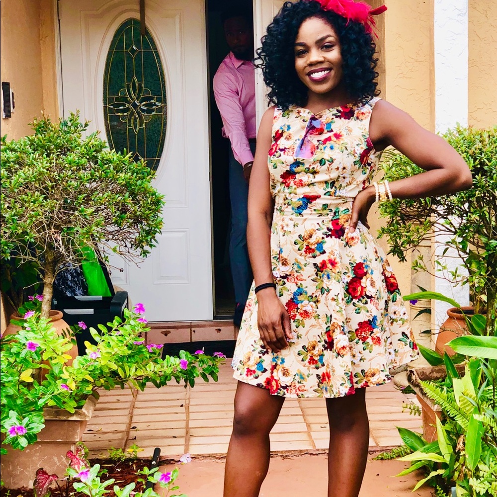 Tan floral skater dress